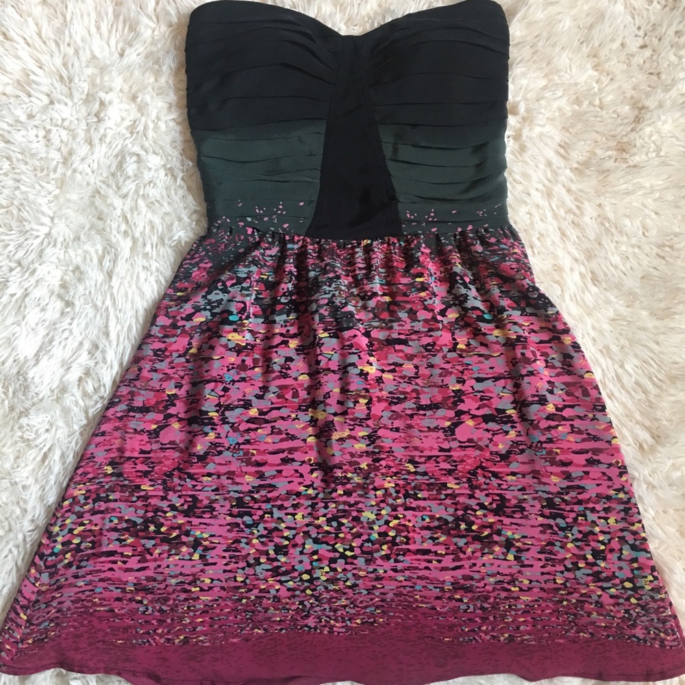 Strapless Silk Floral Print Mini Dress